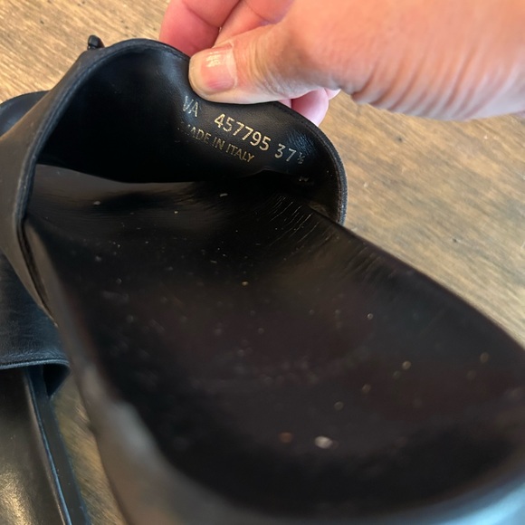 YSL Saint Laurent Joan Logo Slides Sandals Black Leather Sz 37.5 FAIR - Picture 5 of 14